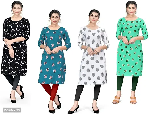 Stylish A-Line Printed Crepe Kurta Pack Of 4-thumb0