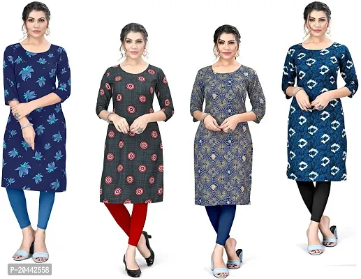 Stylish A-Line Printed Crepe Kurta Pack Of 4