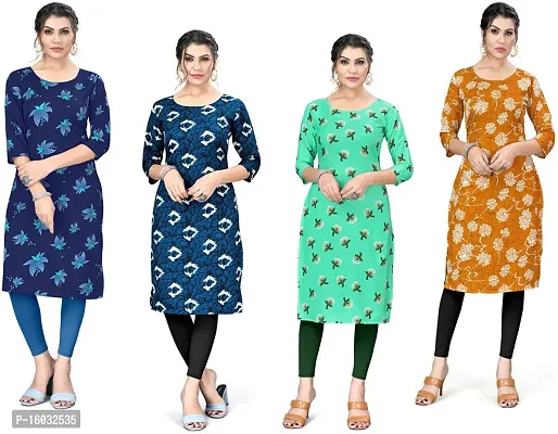 Stylish A-Line Multicoloured Printed Crepe Kurta Pack Of 4-thumb0