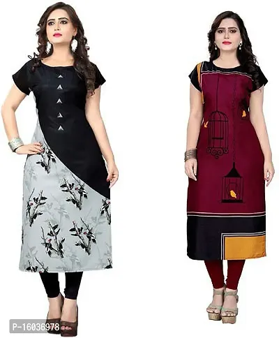 Stylish Printed Crepe Kurta For Women Pack Of 2-thumb0