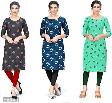 Stylish A-Line Multicoloured Printed Crepe Kurta Pack Of 3-thumb0