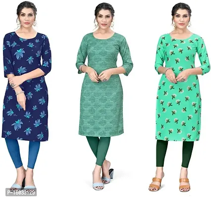 Stylish A-Line Multicoloured Printed Crepe Kurta Pack Of 3-thumb0