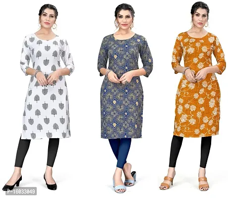 Stylish Straight Multicoloured Printed Crepe Kurta Pack Of 3-thumb0