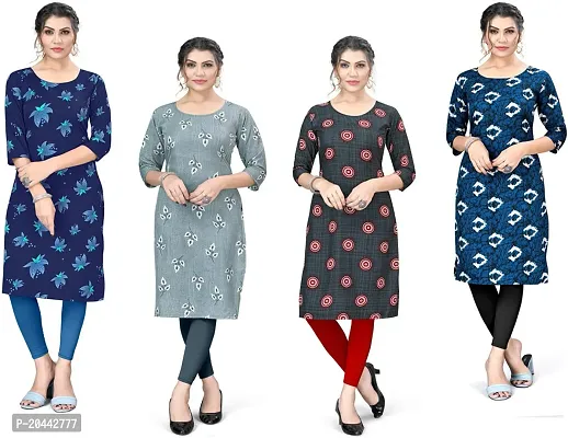 Stylish A-Line Printed Crepe Kurta Pack Of 4-thumb0