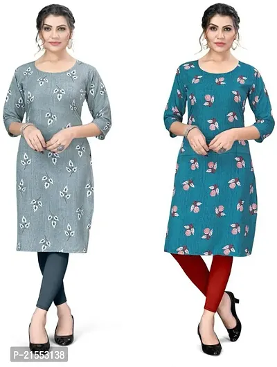 Stylish A-Line Multicoloured Printed Crepe Kurta Combo Of 2