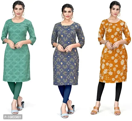 Stylish A-Line Multicoloured Printed Crepe Kurta Pack Of 3-thumb0