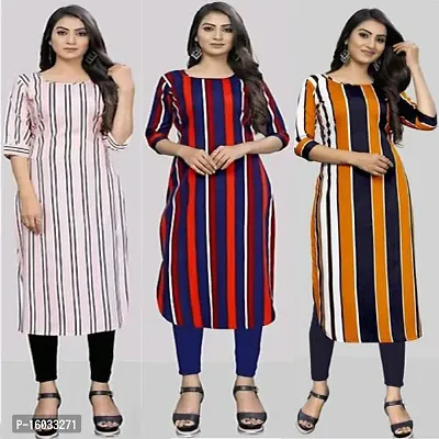 Stylish Straight Multicoloured Printed Crepe Kurta Pack Of 3