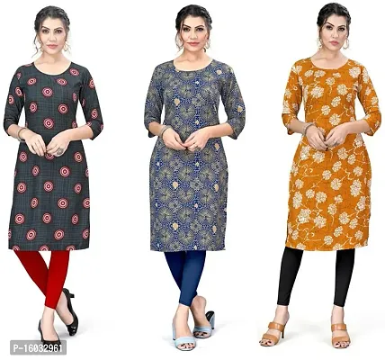 Stylish A-Line Multicoloured Printed Crepe Kurta Pack Of 3-thumb0