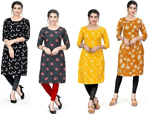 Stylish Straight Printed Crepe Kurta Pack Of 4 Vol 4