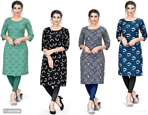 Stylish A-Line Printed Crepe Kurta Pack Of 4