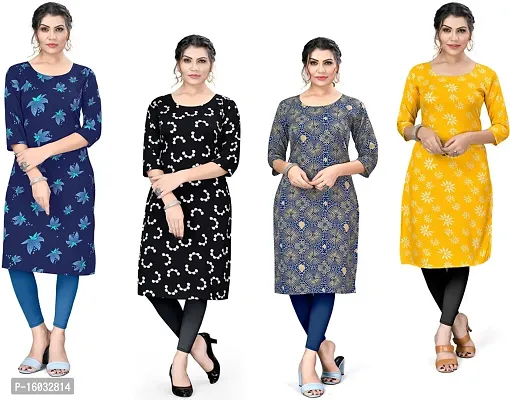 Stylish Straight Multicoloured Printed Crepe Kurta Pack Of 4-thumb0