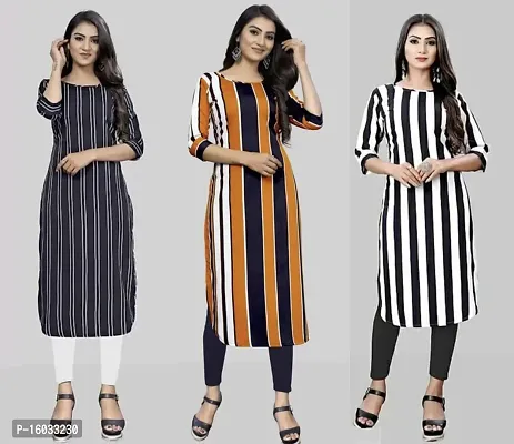 Stylish A-Line Multicoloured Striped Crepe Kurta Pack Of 3-thumb0