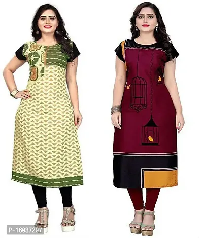 Stylish Printed Crepe Kurta For Women Pack Of 2