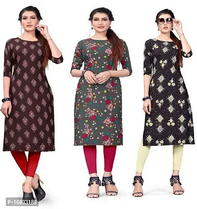 Stylish A-Line Multicoloured Printed Crepe Kurta Pack Of 3-thumb0