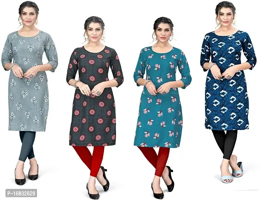 Stylish A-Line Multicoloured Printed Crepe Kurta Pack Of 4-thumb0