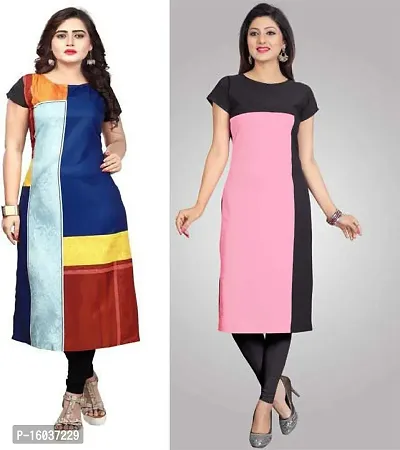 Stylish Printed Crepe Kurta For Women Pack Of 2-thumb0