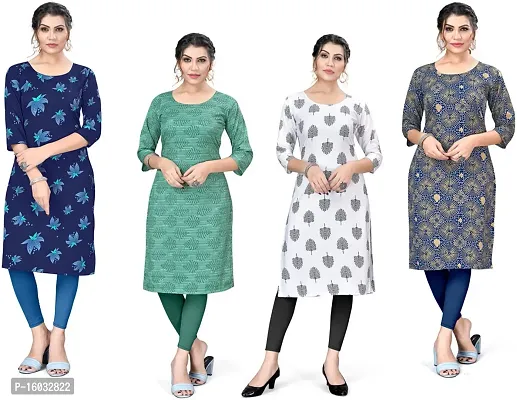 Stylish A-Line Multicoloured Printed Crepe Kurta Pack Of 4-thumb0