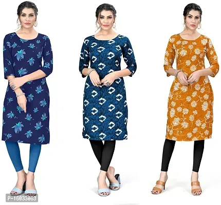 Stylish A-Line Multicoloured Printed Crepe Kurta Pack Of 3-thumb0