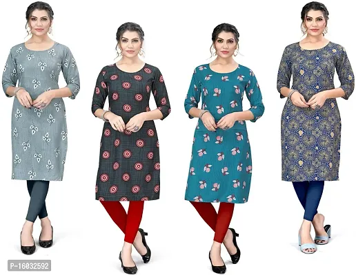 Stylish A-Line Multicoloured Printed Crepe Kurta Pack Of 4-thumb0