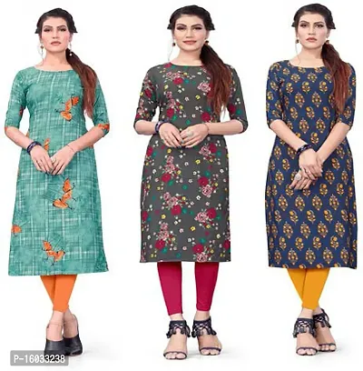 Stylish A-Line Multicoloured Printed Crepe Kurta Pack Of 3-thumb0