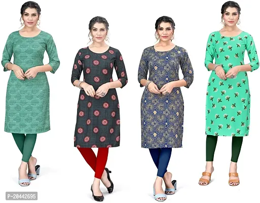 Stylish A-Line Printed Crepe Kurta Pack Of 4