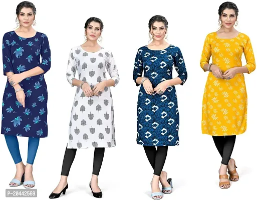 Stylish A-Line Printed Crepe Kurta Pack Of 4