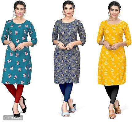 Stylish A-Line Multicoloured Printed Crepe Kurta Pack Of 3-thumb0