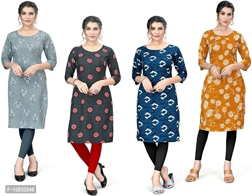 Stylish A-Line Multicoloured Printed Crepe Kurta Pack Of 4