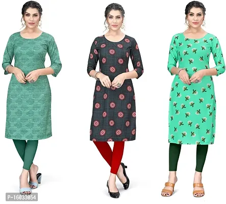 Stylish A-Line Multicoloured Printed Crepe Kurta Pack Of 3-thumb0