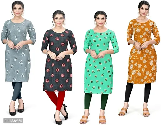 Stylish A-Line Multicoloured Printed Crepe Kurta Pack Of 4-thumb0