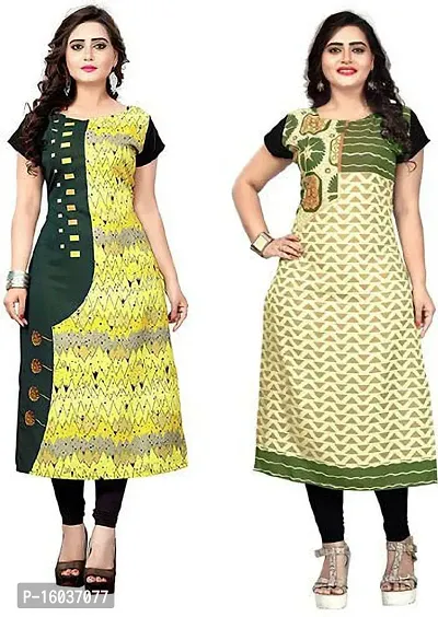 Stylish Printed Crepe Kurta For Women Pack Of 2