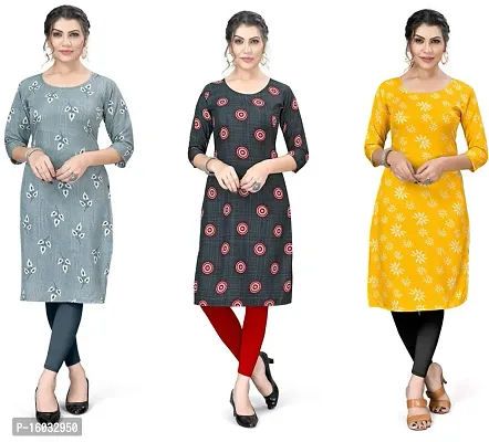 Stylish A-Line Multicoloured Printed Crepe Kurta Pack Of 3