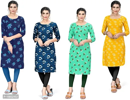 Stylish A-Line Multicoloured Printed Crepe Kurta Pack Of 4-thumb0