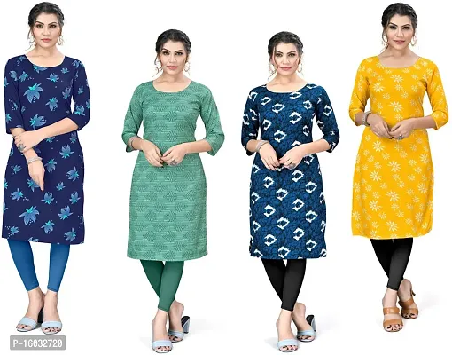 Stylish A-Line Multicoloured Printed Crepe Kurta Pack Of 4-thumb0