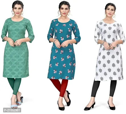 Stylish A-Line Multicoloured Printed Crepe Kurta Combo Of 3-thumb0