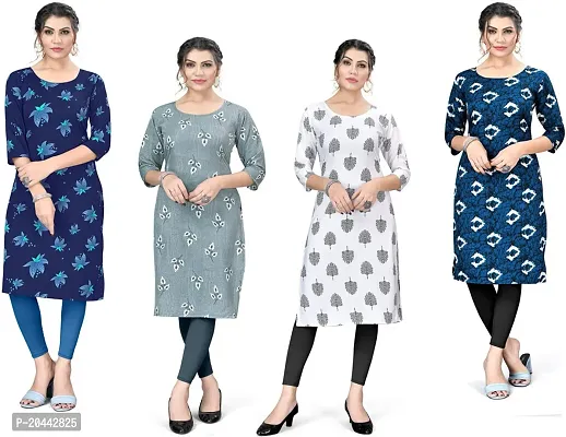 Stylish A-Line Printed Crepe Kurta Pack Of 4