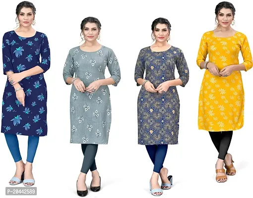 Stylish Straight Printed Crepe Kurta Pack Of 4