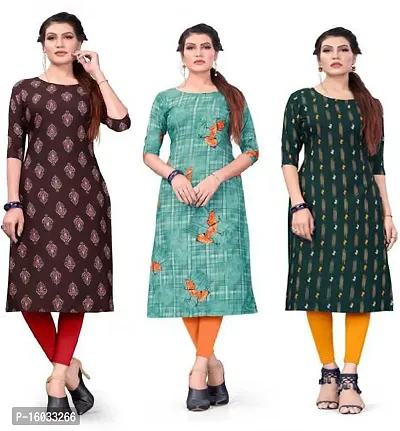 Stylish A-Line Multicoloured Printed Crepe Kurta Pack Of 3-thumb0