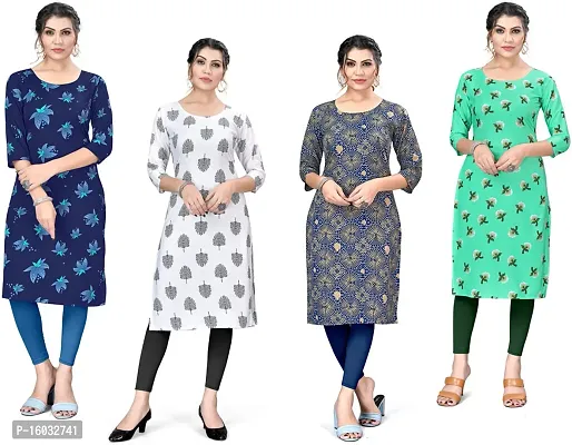 Stylish A-Line Multicoloured Printed Crepe Kurta Pack Of 4-thumb0