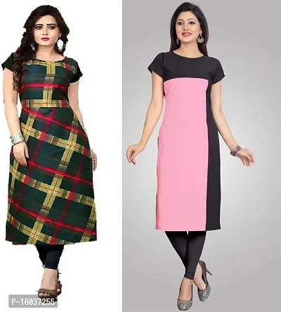 Stylish Checked Crepe Kurta For Women Pack Of 2-thumb0