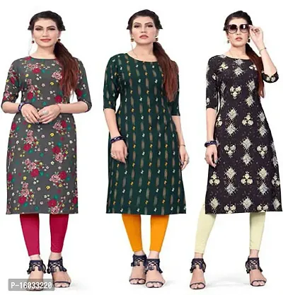 Stylish A-Line Multicoloured Printed Crepe Kurta Pack Of 3-thumb0