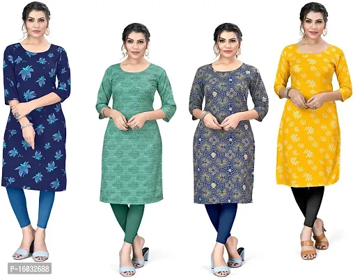 Stylish A-Line Multicoloured Printed Crepe Kurta Pack Of 4-thumb0