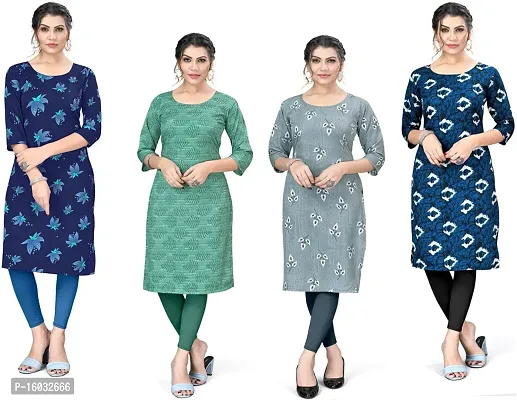 Stylish A-Line Multicoloured Printed Crepe Kurta Pack Of 4