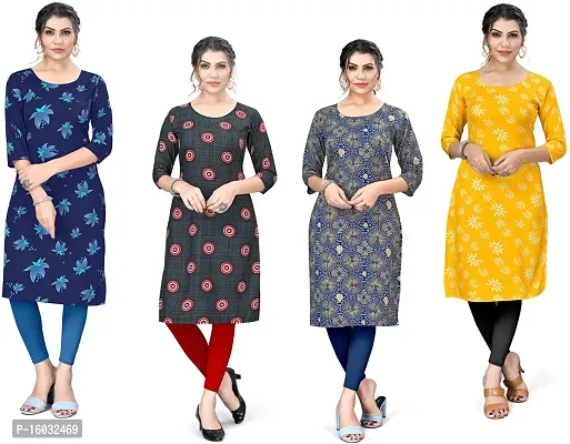 Stylish A-Line Multicoloured Printed Crepe Kurta Pack Of 4-thumb0