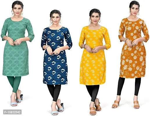 Stylish A-Line Multicoloured Printed Crepe Kurta Pack Of 4-thumb0