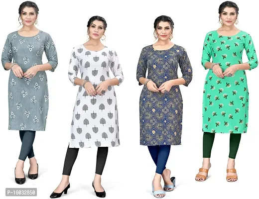 Stylish A-Line Multicoloured Printed Crepe Kurta Pack Of 4-thumb0