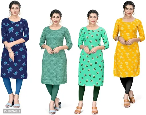 Stylish A-Line Multicoloured Printed Crepe Kurta Pack Of 4-thumb0