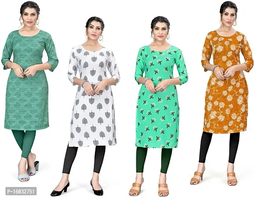 Stylish A-Line Multicoloured Printed Crepe Kurta Pack Of 4