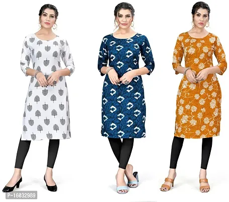 Stylish A-Line Multicoloured Printed Crepe Kurta Pack Of 3-thumb0