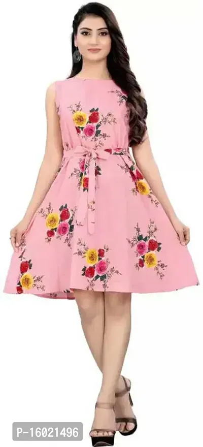 Stylish Crepe Printed Dress For Women-thumb0